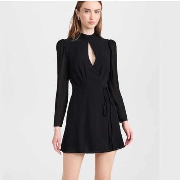 NWT Reformation Ottessa Black Wrap Mini Dress - Picture 6 of 9